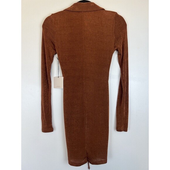 Revolve Superdown Penelope Long Sleeve Ruched Dress Metallic Gold Size XS NWT - Picture 3 of 7